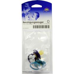 Zwei bunte Beruhigungssauger in einer Plastikverpackung.