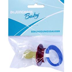 Ein Baby-Schnuller in einer Tüte mit blauem Etikett.